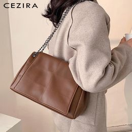 Totes CEZIRA Women PU Vegan Leather Handbags Fashion Thread Pattern Chain Hobo Shoulder Bag Ladies Casual Crossbody Purse