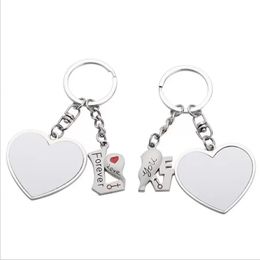 Sublimation Couple Keychain Favour Metal Letter Engraving Charm Heart-shaped Key Ring Romantic Valentine's Day Gift HH21-884