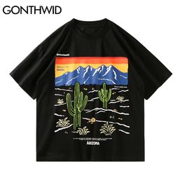 GONTHWID Tees Shirts Streetwear Hip Hop Cartoon Cactus Tshirts Harajuku Cotton Loose T-Shirts Summer Fashion Short Sleeve Tops C0315
