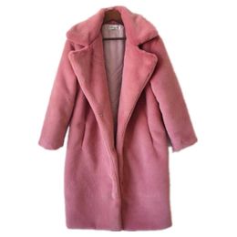 Winter Women High Quality Faux Fur Coat Luxury Long Fur Coats Loose Lapel belt OverCoat Thick Warm Plus Size Female Plush Overcoats Fashion all-match Snow must-have