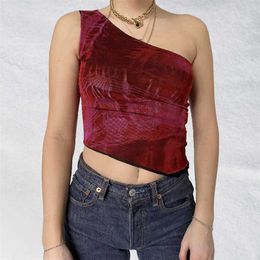 Fashion Women Sexy One-shoulder Vest Fashion Printing/Solid Colour Exposed Navel Sleeveless Tops Y0824