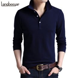 Top Grade Fashion Men Polo Shirt Solid Color Slim Fit Polo Men Long Sleeve Mercerized Cotton Casual Polos Shirt Mens M-4XL 220312