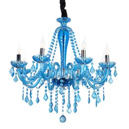 European Restaurant Chandeliers Purple Cafe Candle Light Nail Salon Creative Blue Crystal Lights Mini Crystals Chandelier For Bedrooms