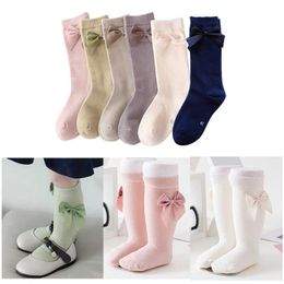 Infant Knee High Socks Baby Girl Anti Slip Toddler born Ruffles Bow Tie Cotton 210615