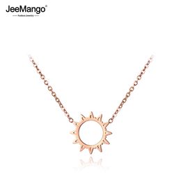 JeeMango Classic Stainless Steel Chains Necklace Hollow Sun Flower Pendant Neckalces Bridal Wedding Jewelry JN18030