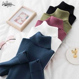 Women's Turtleneck Autumn and Winter Thicken Sweater Fashion Casual Pullover Knitted Jumper Striped Vintage Sweater 17020 211103