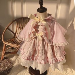 2PCS Baby Girl Summer Pink Floral Vintage Spanish Lolita Princess Ball Gown Dress for Girl Birthday Easter Party Causal Dress 210317