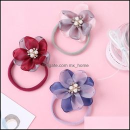 Hair Aessories Baby, Kids & Maternity Baby Aessorie Flower Bands Chiffon Petal Elastic Pearl Born Nylon Headbands Girls Gifts Drop Delivery
