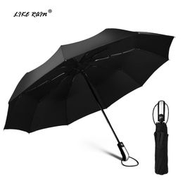 LIKE RAIN Large Strong Men Auto Umbrella For Female Parasol Windproof Folding Umbrellas Rain Women Quality Brand Umbrella UBY10