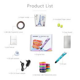 3D Pen 3D Printer Pen 3D Printing Drawing Pen With 50 Metres 10 Colour ABS Filament Magic Maker Arts for Student Gift