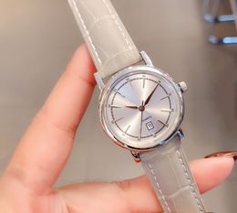 classic couples watches Stainless Steel Geometric Quartz Wristwatch for women men grey leather calendar clock 30mm 40mm