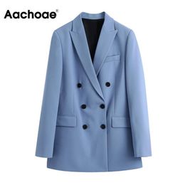 Aachoae Women Elegant Double Breasted Blazer Suits Vintage Notched Collar Long Sleeve Blazers Fashion Office Wear Outerwears 211019