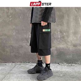 LAPPSTER Men Ins Korean Fashions Cargo Shorts Summer Black Pocket Multifunction Cropped Trousers Streetwear Sweatshorts 5XL 210716