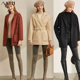fashion wool double-sided tweed coat women winter waist strap slim Double Woollen Coat 11960132 210527