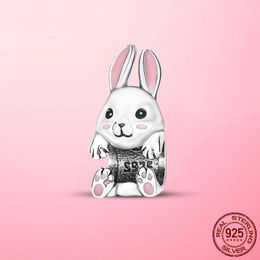 Animal Collection 925 Sterling Silver Cute Rabbit Charm Beads fit Girl Pandora Bracelet Bangle Silver 925 Jewellery Making Gift