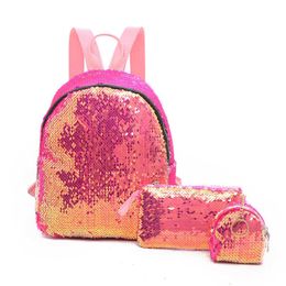 HBP Non-Brand 2021 double shoulder women's Sequin backpack Colourful trend Korean three piece set back bag sport.0018