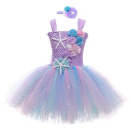 Girls Mermaid Tutu Dress Princess Birthday Party Dresses For Girls Starfish Halloween Cosplay Kids Mermaid Costume 1-12Y 210726