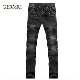 Gersri Men Slim Fit Biker Jeans Cotton Vintage Rock Ripped Elastic Brand Motorcycle Mens Denim Pants Trousers Big Size Je X0621