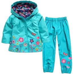 Spring Autumn Kids Clothes Suit Windbreaker Waterproof Boy Raincoat Jackets+Pant 2pcs Girls Sport Children Clothing 211204