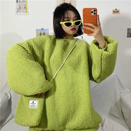 Oversize Plus Velvet Winter Hoodies Women Korean style Harajuku Outerwear Sweet All-match tops Pullovers Womens clothes LJ201103