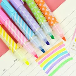 Highlighters 6pcs/set Cute Mini Dots Striped Paint Marker Pen Drawing Liquid Chalk Stationery School Office Supply Kids Gift