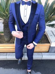 Brand New Groomsmen Peak Lapel Groom Tuxedos Royal Blue Men Suits Wedding/Prom/Dinner Best Man Blazer ( Jacket+Pants+Tie+Vest ) K951