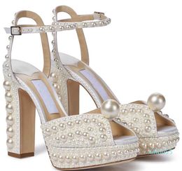Elegant Bridal Wedding Dress Shoes Lady Sandals Pearls Leather Luxury Brands High Heels Women Walking With Box,EU35-43