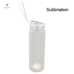 Fashion DIY Sublimation Glass Water Bottles Frosted Coated Mugs Matte Transparent Blank Tumbler Travel Mug Portable Rope Handy Cup