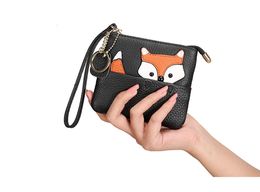 5 colors fox coin purse Ladies Genuine Leather Zipper Clutch Wallets Panelled Women Purse Zipper Wrist Bag Female Coin Purse Bag