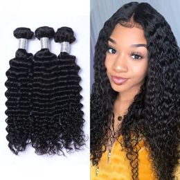 Brazilian Deep Wave Bundles 3 Pieces Remy Human Hair Curly Wefts for Black Women 8-26 inch