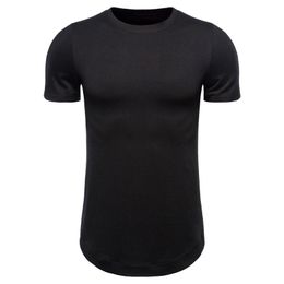 Men's T-Shirts Streetwear Men T Shirt Extra Long Hipster Tshirt Solid Colour Slim Fit Line Tee Homme Short Sleeve Casual Shirts