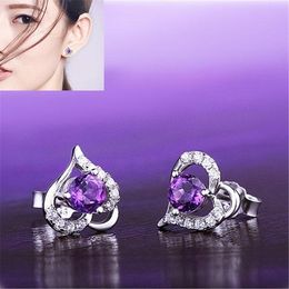 Stud Delysia King Heart-shaped Amethyst Earrings Women Fashion Crystal Jewellery