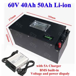 60V 40Ah 50AH Lithium ion battery pack li-po battery with bms 16s for 3000w motor power electric fishing boat solar+5A Charger