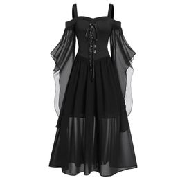 Casual Dresses Womne Dress Women Butterflies Cold Size Style Gothic Up Plus Costume Sleeve Halloween Lace Shoulder