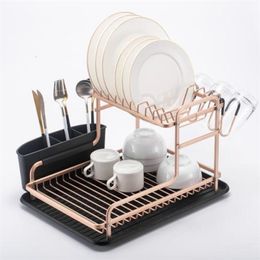 Dish Drying Rack Kitchen Shelf Organizer Over Sink Utensils Holder Bowl Draining Storage 211112