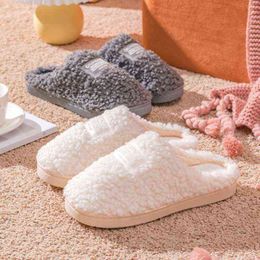 Winter Home Cotton Shoes Warm Slippers Women thick-soled Couple Indoor Floor Flat Furry Slides Non-slip Plush Men Slipper W220218