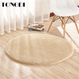 TONGDI Round Carpet Mat Soft Pashmina Plush Suede Absorbent Anti-slip Rug Decor For Home Bathroom Parlour Living Room Kitchen 210301