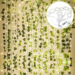 12pack 2.2m Artificial Plants Garland Green Leaf Vine Ivy Fake Plants Wall Artifici Rose Hanging Flowers For Garden Home Wedding 210624