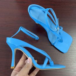 2021 Summer Women Sandals High Heels Shoes Fall Best Street Look Females Square Head Open Toe Clip-On Strappy Sandals Women