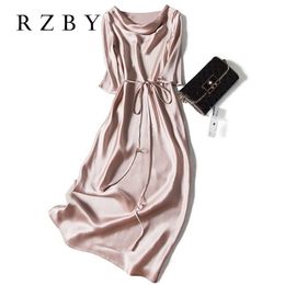 Sexy Silk Spaghetti Half sleeve Lace-up Summer Dress Women Satin Long Dress Elegant Party Dresses Plus Size RZBY098 210316