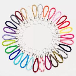 2022 NEW 30 color PU Leather Braided Woven Keychain Rope Rings Fit DIY Circle Pendant Key Chains Holder Car Keyrings Jewelry accessories