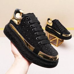 Luxury Gold Spring Autumn Casual Sneakers Men's Sport Style Black Patent Leather Shiny Flat Student Teenagers Trend Mixed Colors for men Dress Shoes