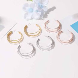 10pairs/Lot Korea Multi Layer C-shaped Ear Ring Geometric Copper Diamond Earrings For Women Hot Business Party Stud Earring Jewellery