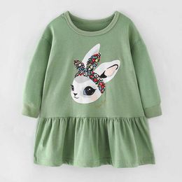 100% Knitted Cotton Kids Dresses For Girls Babe Baby Girl Clothes Children Clothing Tops New 2021 Casual One-pieces Dress Rabbit G1026