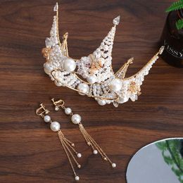 Earrings & Necklace Luxury Handmade Pearl Decorated Delicate Crown Set Women Birthday Party Girl Tiara Bride Wedding Hair Accessories LB