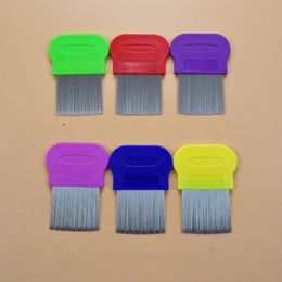 Dog Cat Head Hair Lice Nit Comb Pet Safe Flea Eggs Dirt Dust Remover Stainless Steel Grooming Brushes Tooth Brushs 7 Colours DBC