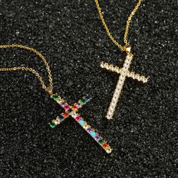 Pendant Necklaces Shinny Zircon Cross Necklace For Women Choker Rhinestone Collares Gold Chain Jewelry Gift Bijoux Femme