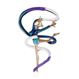 Pins, Brooches Fashion Colorful Girls Pin Creative Girl Ribbon Gymnastics Hoop With Umbrella Brooch High Quality Wedding Jewelry