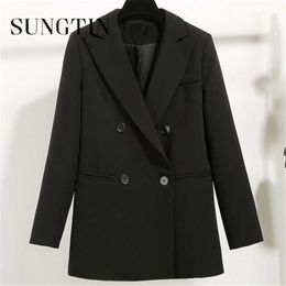 Sungtin Long Black Oversized Blazer Women Office Lady Loose Fashion Autumn Solid BusinBlazer Work Spring 2021 Outwear Cloth X0721