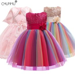 Girls Dresses Princess Birthday Party Girls Clothes Pearl Flower Sleeveless Wedding Dress Ball Gown For Baby Girls 210303